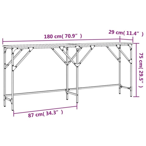 vidaXL Avlastningsbord rökfärgad ek 180x29x75 cm konstruerat trä