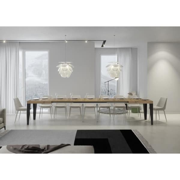 Utdragbart Flame Bord Natur Ek Skiva 90x130 Lång 390 Antracit ram