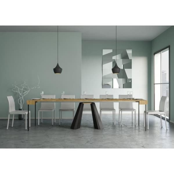 Utdragbar konsol ljus ekdesign och brun stålram 8 platser 40 till 196 cm Diamant