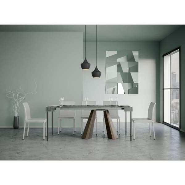 Utdragbar konsol ljus ekdesign och brun stålram 8 platser 40 till 196 cm Diamant