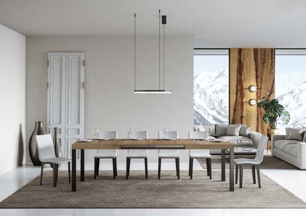 Utdragbart vardagsbord Natural Oak Skiva 90x130 Lång 390 Antracit ram