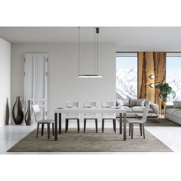 Utdragbart vardagsbord vit askskiva 90x180 Lång 440 antracitram