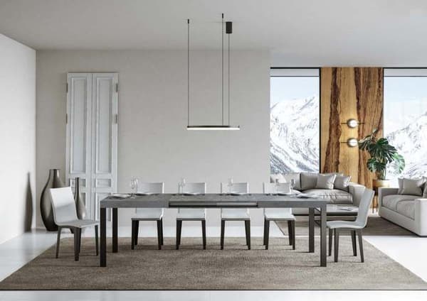 Utdragbar vardagsbord cementskiva 90x180 Lång 440 antracitram