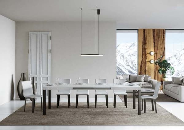 Utdragbart vardagsbord vit askskiva 90x130 Lång 390 antracit ram