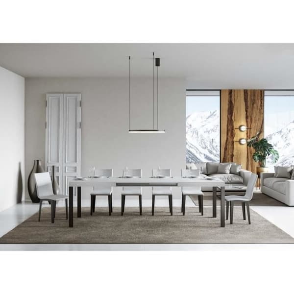 Utdragbart vardagsbord vit askskiva 90x160 Lång 420 antracitstomme