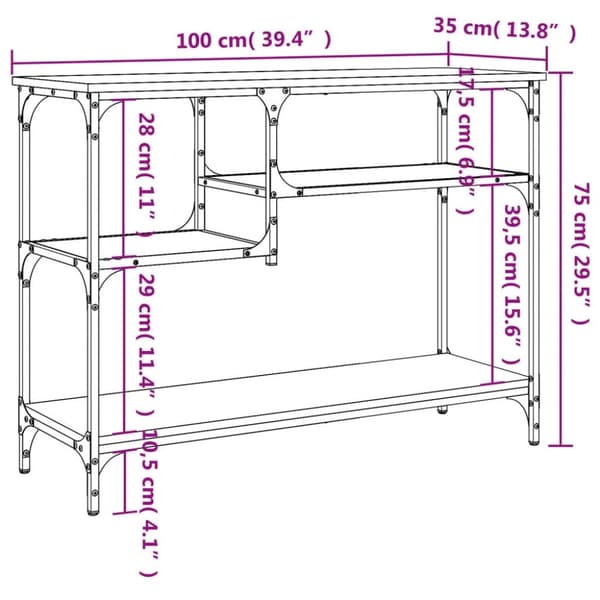 vidaXL konsolbord med hylder 100x35x75 cm sort