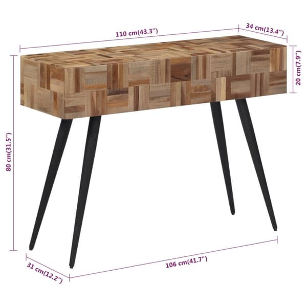 vidaXL Konsollbord 110x34x80 cm gjenvunnet heltre teak