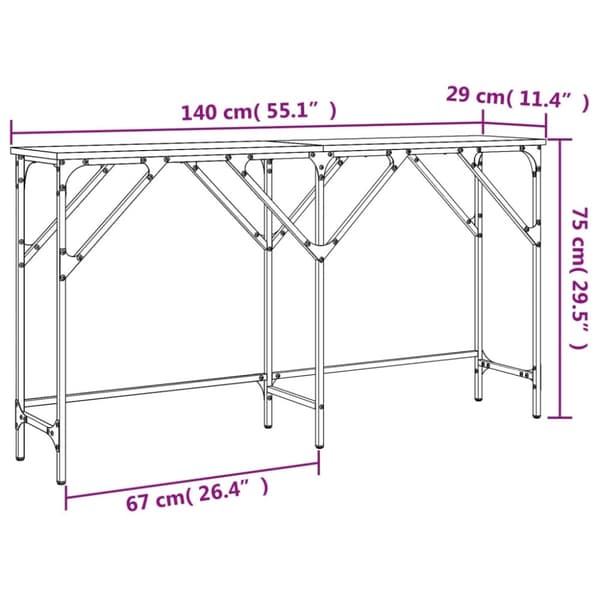 vidaXL konsolbord 140x29x75 cm konstrueret træ røget egetræsfarve