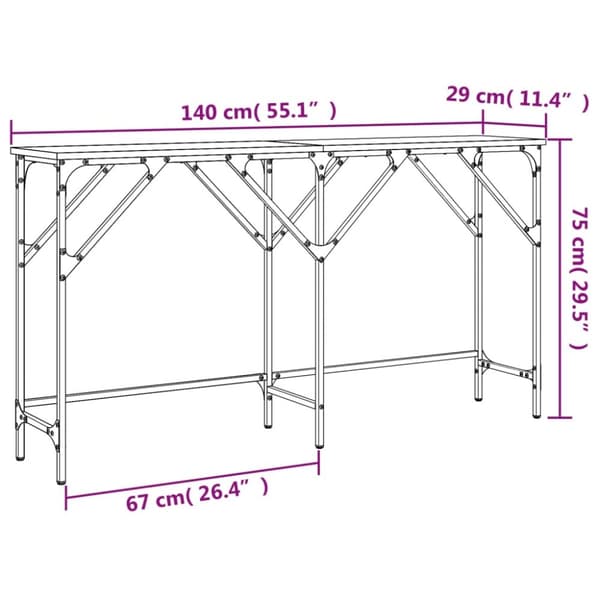 vidaXL Konsollbord sonoma eik 140x29x75 cm konstruert tre