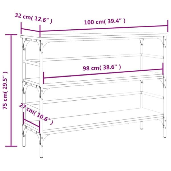 vidaXL Konsolipöytä savutammi 100x32x75 cm tekninen puu