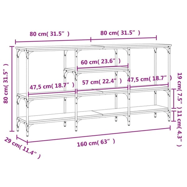 vidaXL Konsollbord røkt eik 160x29x80 cm konstruert tre