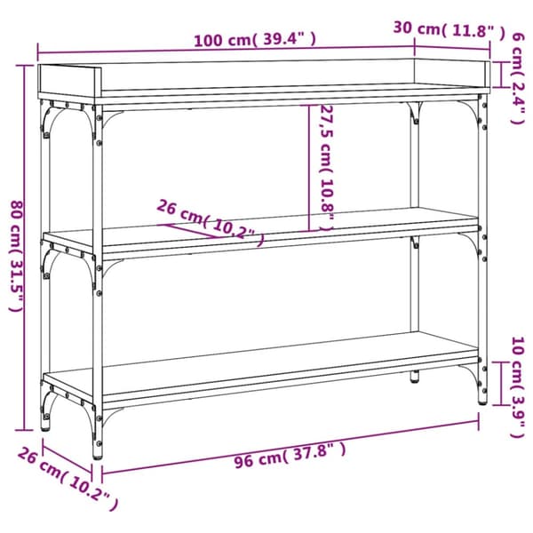 vidaXL Konsollbord med hyller svart 100x30x80 cm