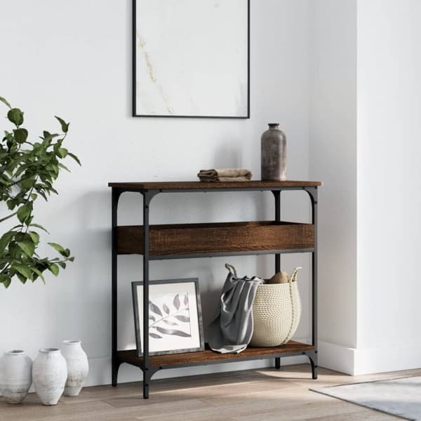 vidaXL konsolbord med hylde 75x29x75 cm konstrueret træ brunt egetræ
