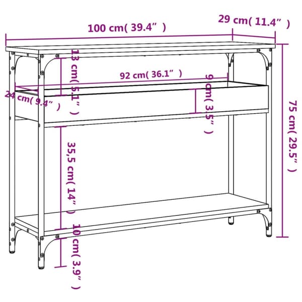 vidaXL Konsolbord med hylla svart 100x29x75 cm konstruerat trä
