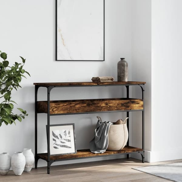 vidaXL konsolbord med hylde 100x29x75 cm konstrueret træ røget eg