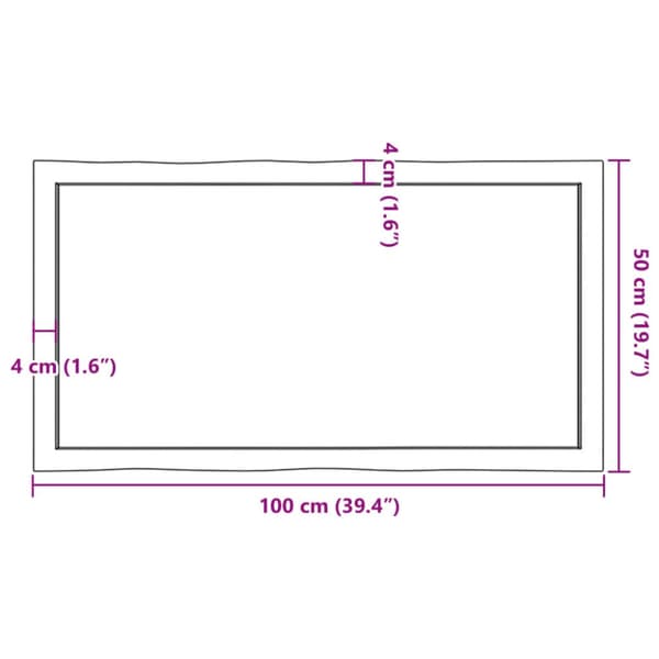 bordplade 100x50x(2-4) cm naturlig kant behandlet træ lysebrun