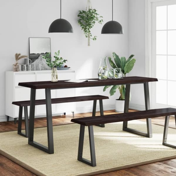 bordplade 180x60x(2-4) cm naturlig kant behandlet træ mørkebrun