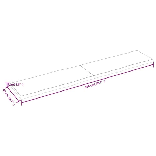 bordplade 200x40x(2-4) cm naturlig kant behandlet træ mørkebrun
