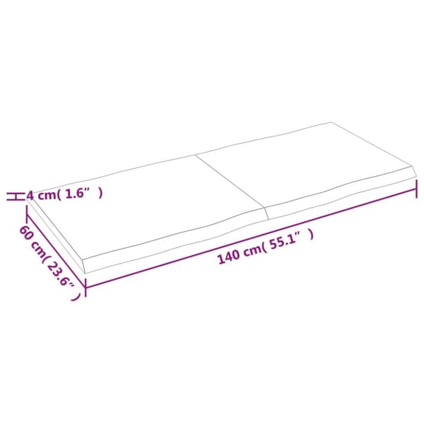 bordplade 140x60x(2-4) cm naturlig kant behandlet træ lysebrun