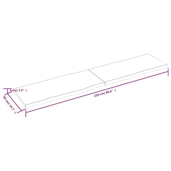 bordplade 220x50x(2-4) cm naturlig kant behandlet træ lysebrun