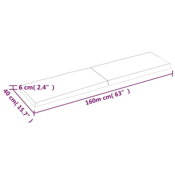 bordplade 160x40x(2-6) cm naturlig kant behandlet træ lysebrun