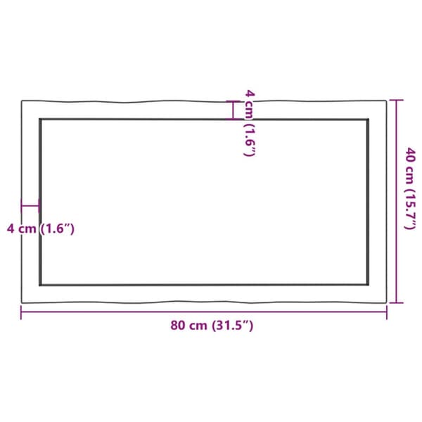 bordplade 80x40x(2-4)cm naturlig kant ubehandlet massivt træ