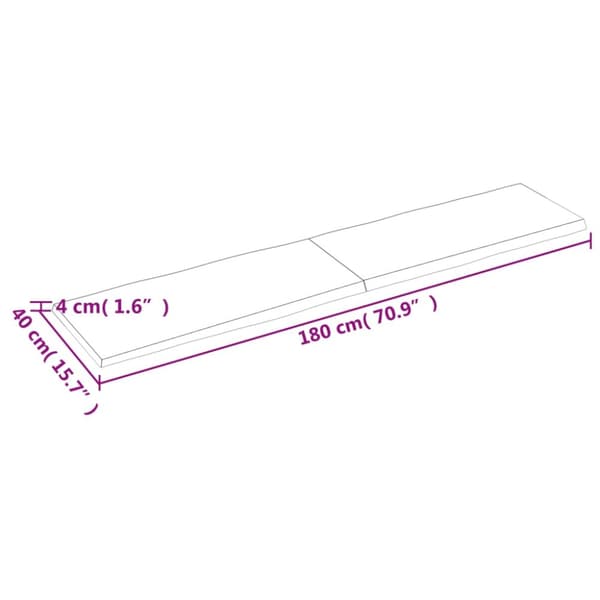 bordplade 180x40x(2-4) cm naturlig kant behandlet træ lysebrun
