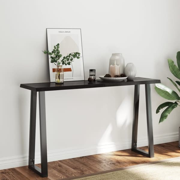 bordplade 140x40x(2-4) cm naturlig kant behandlet træ mørkebrun