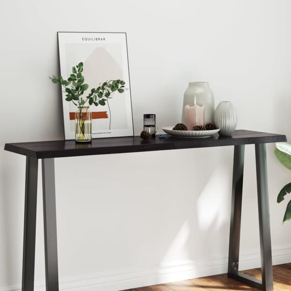 bordplade 140x40x(2-4) cm naturlig kant behandlet træ mørkebrun