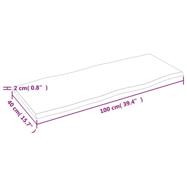 bordplade 100x40x2 cm naturlig kant behandlet egetræ mørkebrun