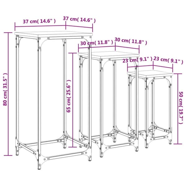vidaXL Stablebare sidebord 3 stk svart konstruert tre