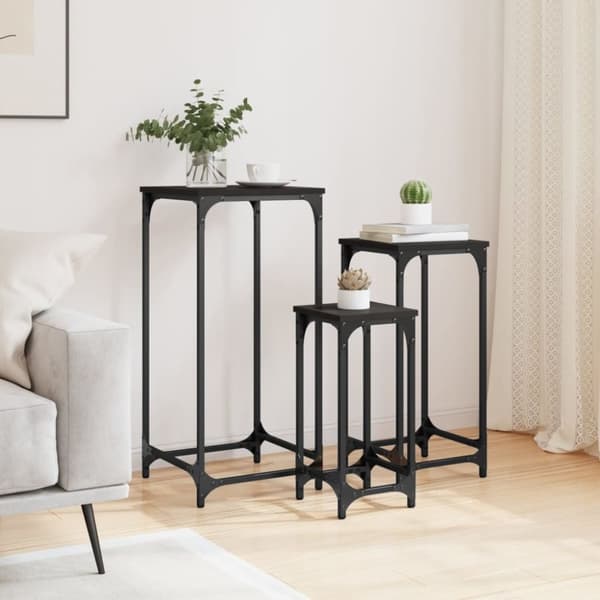vidaXL Stablebare sidebord 3 stk svart konstruert tre