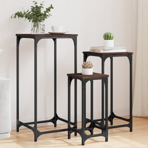 vidaXL Stablebare sidebord 3 stk brun eik konstruert tre
