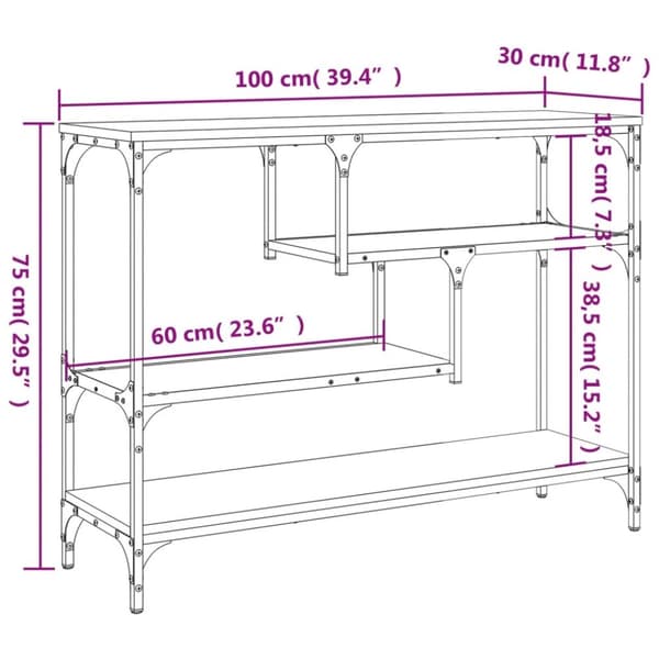 vidaXL Konsollbord sonoma eik 100x30x75 cm konstruert tre