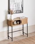 Pikkukuva 4 / 10: Konsolipöytä vaalea puu 80 x 30 cm MDF-levy rautajalat liukuovet hylly retro