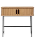 Pikkukuva 6 / 10: Konsolipöytä vaalea puu 80 x 30 cm MDF-levy rautajalat liukuovet hylly retro