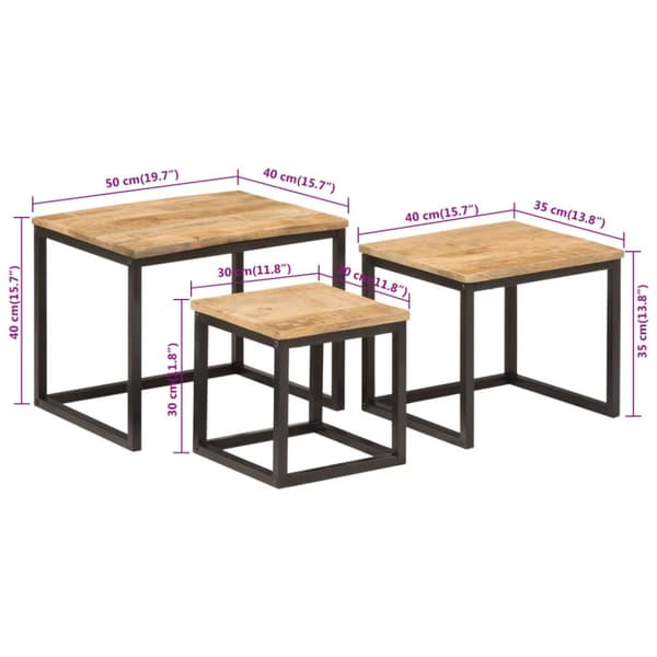 vidaXL Stablebare salongbord 3 stk heltre mango og jern
