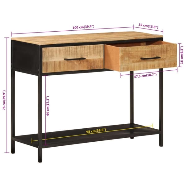 vidaXL Konsolipöytä 100x35x76 cm täysi mangopuu ja rauta