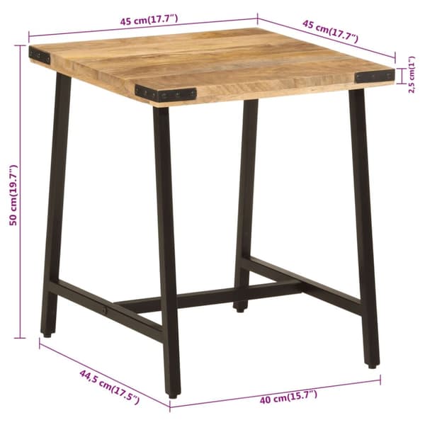 vidaXL Sivupöytä 45x45x50 cm täysi mangopuu ja rauta