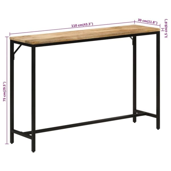 vidaXL konsolbord 110x30x75 cm massivt ru mangotræ og jern
