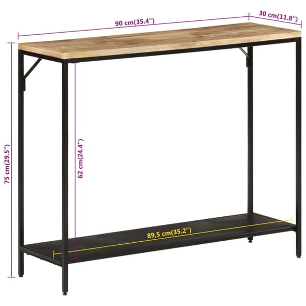 vidaXL konsolbord 90x30x75 cm massivt ru mangotræ og jern