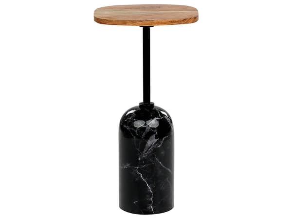 Sidebord Svart Lyst tre Metall 30 x 59 x 30 cm Marmoreffekt Bordplate i akasietre Rund og geometrisk form Moderne design Småbord