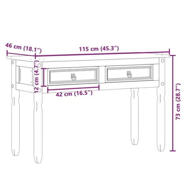 vidaXL konsolbord Corona 115x46x73 cm massivt fyrretræ