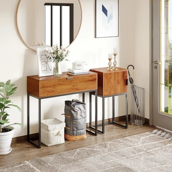 Rootz konsolbord - sidebord - skænk - 1 skuffe - industrielt design - brun + sort - 80L x 30W x 76H cm