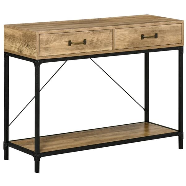 Rootz-konsolipöytä - eteinen - Sivupöytä - 2 laatikkoa - Alempi hylly - Vintage - Metalli - Lastulevy - Ruskea + Musta - 100 x 35 x 76,5 cm