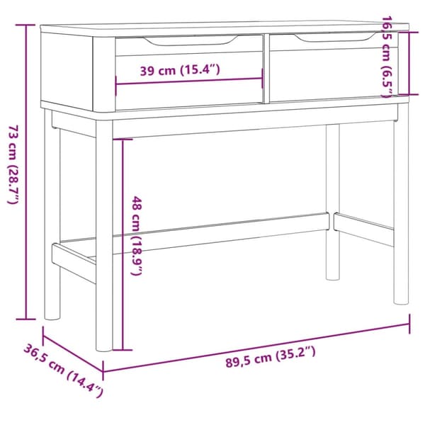 vidaXL konsolbord FLORO 89,5x36,5x73 cm massivt fyrretræ gyldenbrun