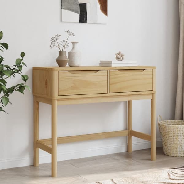 vidaXL konsolbord FLORO 89,5x36,5x73 cm massivt fyrretræ gyldenbrun