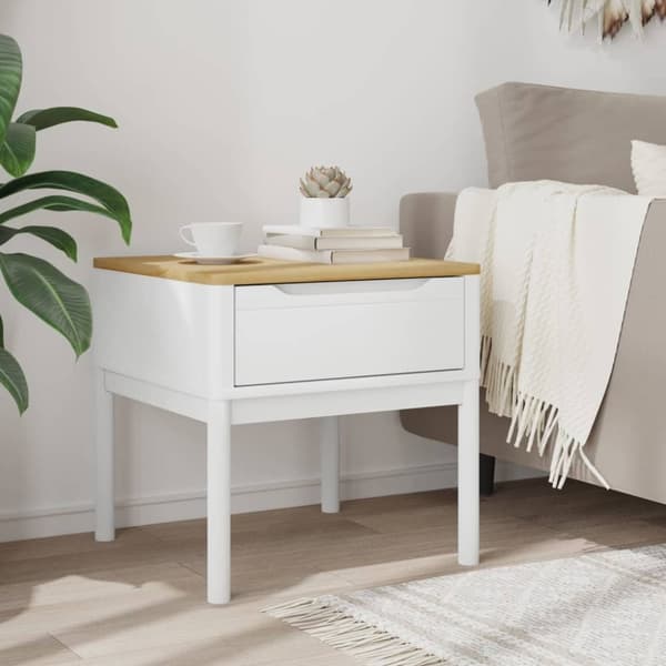 vidaXL Lampebord FLORO hvit 55x55x54 cm heltre furu