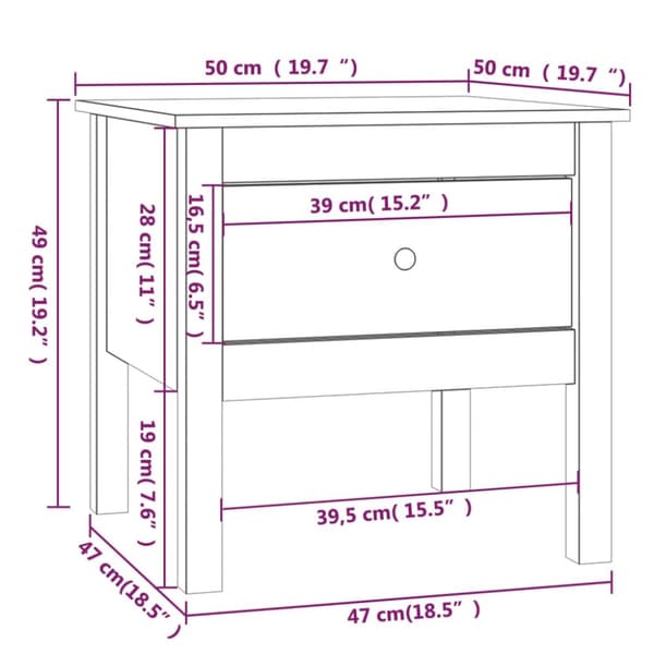 vidaXL sidebord 50x50x49 cm massivt fyrretræ -  Sideborde