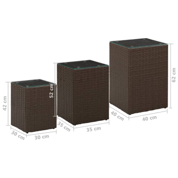 vidaXL sideborde med glastop 3 stk. polyrattan brun -  Sideborde